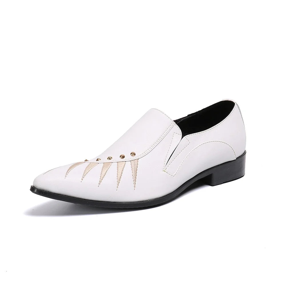 British Type Men's Pointed Toe White Leather Party Wedding Business Dress Shoes  -  GeraldBlack.com
