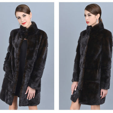 Brown Women Stand Collar Outwear Warm Winter Real Mink Fur Jacket  -  GeraldBlack.com