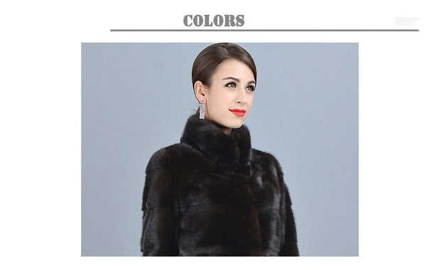 Brown Women Stand Collar Outwear Warm Winter Real Mink Fur Jacket  -  GeraldBlack.com
