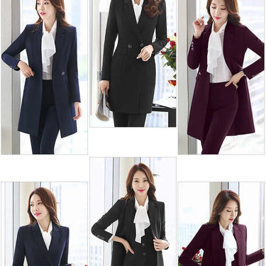 Burgundy Autumn Winter Formal Women OL Styles Office Work Wear Blazers With Trousers  -  GeraldBlack.com