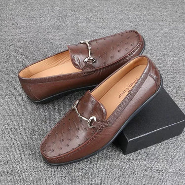 Business Casual Style Authentic Ostrich Skin Brown Moccasins Genuine Exotic Leather Male Slip-on Flats  -  GeraldBlack.com