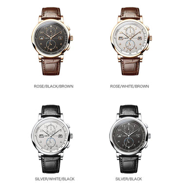 Business Luxury Fashion Man Leather Waterproof 50M Male Mechanical Wristwatch with Date Display  -  GeraldBlack.com