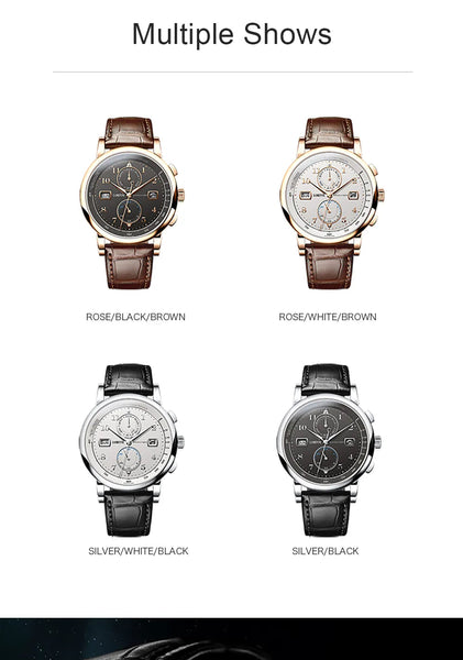 Business Luxury Fashion Man Leather Waterproof 50M Male Mechanical Wristwatch with Date Display  -  GeraldBlack.com
