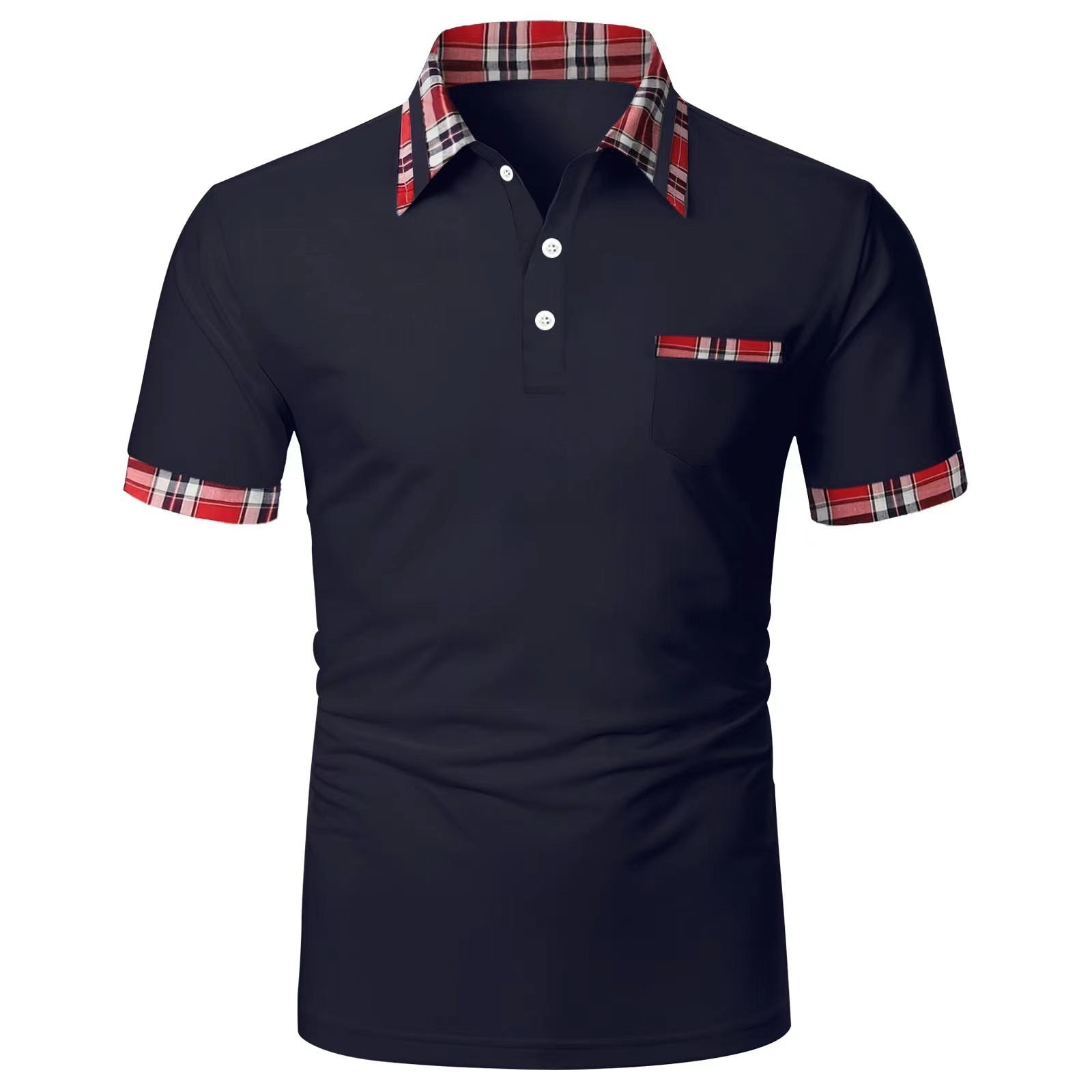 Business Polo Men Plaid Patchwork Summer Casual Loose Breathable Anti Wrinkle Short Sleeved Shirt  -  GeraldBlack.com