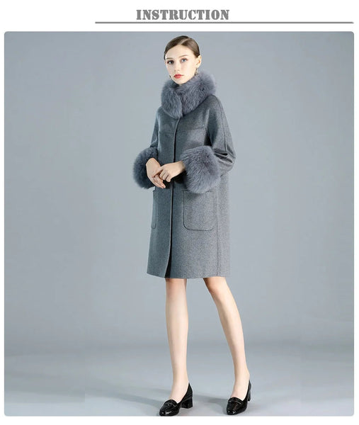 Cashmere Women Slim Fashion Winter Genuine Fox Collar Jacket  -  GeraldBlack.com