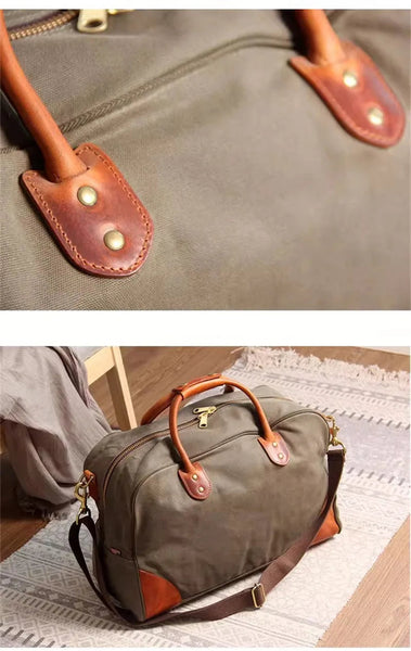 Casual canvas genuine leather weekend outdoor large-capacity handbag designer travel duffel bag  -  GeraldBlack.com