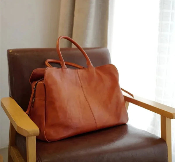 Casual genuine soft real cowhide leather women's travel bag weekend outdoor large-capacity duffel bag  -  GeraldBlack.com