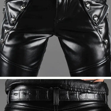 Casual Men's  Slim Korean Version of The Trend Leather Motorcycle Small Foot Plus Velvet Warm Pants  -  GeraldBlack.com