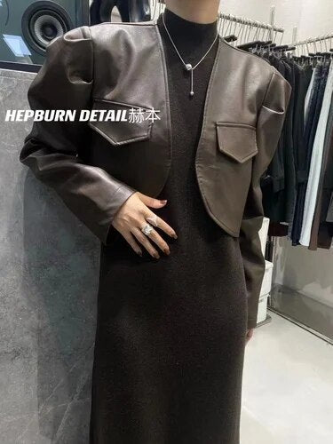 Casual Short Women Black Leather Fashion Korean Motorcycle Jacket Elegant Coat  -  GeraldBlack.com