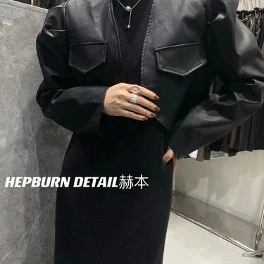 Casual Short Women Black Leather Fashion Korean Motorcycle Jacket Elegant Coat  -  GeraldBlack.com