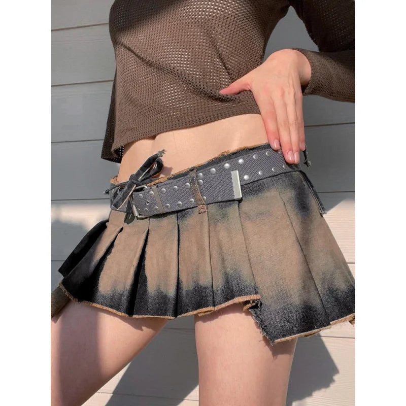 Casual Streetwear Drawstring Pleated A Line Sexy Slim Low Waisted Mini Skirts For Women Summer  -  GeraldBlack.com