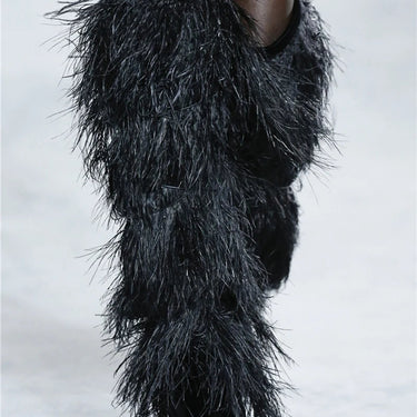 Catwalk Feather Tassel Thin High Heel Woman Long Sexy Pointed Toe Fur Boots Plus Size 34-45  -  GeraldBlack.com