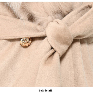 Charcoal Gray Women Natural Fox Fur Collar Cashmere Wool Blends Long Winter Outerwear Streetwear  -  GeraldBlack.com