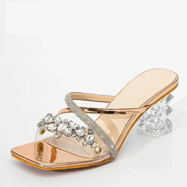Chic Clear Transparent Heels Women Mules Slides Shoes Summer Square Toe Crystal Chain shoes  -  GeraldBlack.com