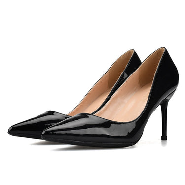 Classic Black Sheepskin 8cm High Heels Pointed Toe Synthetic Leather Pumps For Female  -  GeraldBlack.com