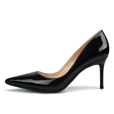 Classic Black Sheepskin 8cm High Heels Pointed Toe Synthetic Leather Pumps For Female  -  GeraldBlack.com
