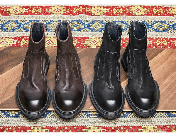 Classical Men's Zipper Mid-calf Full Grain Leather Military  Retro Boots Man Casual Winter Shoes  -  GeraldBlack.com
