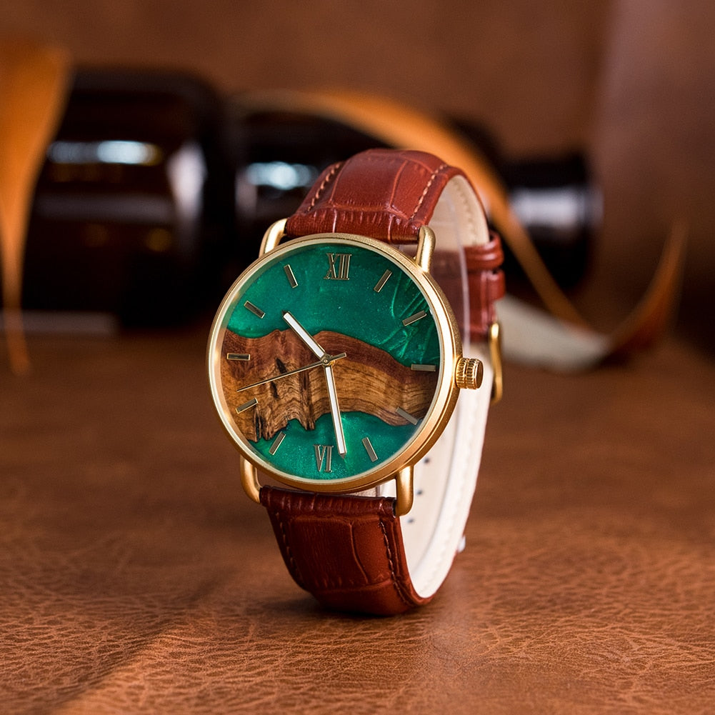 Colored Wood Men Quartz Watch Leisure Fashion Wristwatch Laser Dial Scale  -  GeraldBlack.com