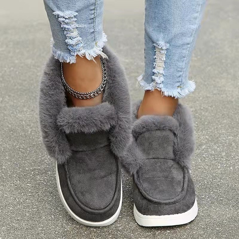 Comfortable Female Suede Leather Snow Plush Natural Fur Warm Winter Ankle Boots Shoes Footwear  -  GeraldBlack.com