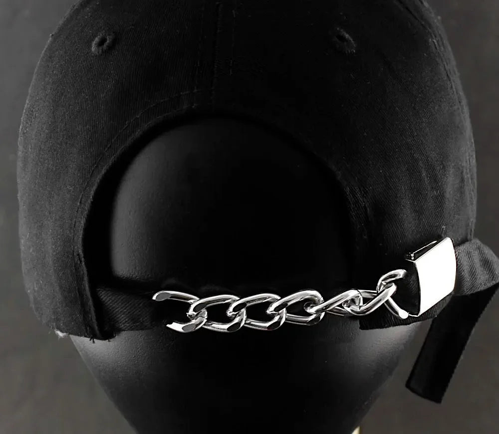 Cool Heave Metal Skull Chain Punk BIker Mens Black Fashion Baseball Hat  -  GeraldBlack.com