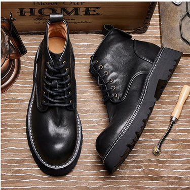 Cool Man High Top Riding Heightened Cowhide Leather Cowboy Winter Ankle Boots  -  GeraldBlack.com