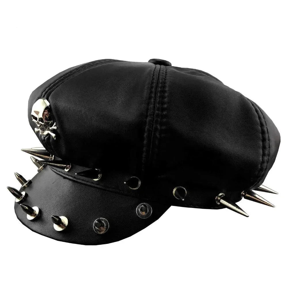 Cool Punk Rock Skull Spike Biker Newsboy Hat for Men  -  GeraldBlack.com