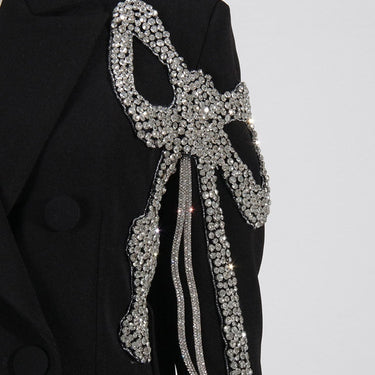 Designer Blazer Women's Diamonds Beaded Bow Design Long Blazer  -  GeraldBlack.com