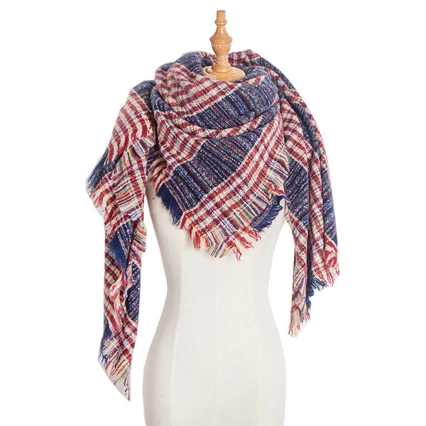 Designer Knitted Spring Winter Women Plaid Warm Cashmere Luxury Neck Bandana Pashmina Shawls Wrap  -  GeraldBlack.com
