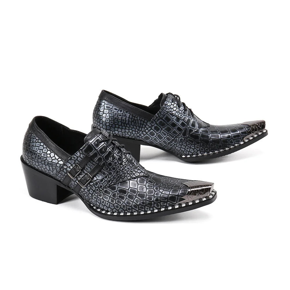 Designer's Men Pointed Toe Formal Leather Lace-up 6.5cm Heels Party Business Oxford Shoes  -  GeraldBlack.com