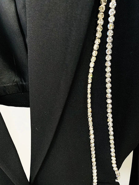 Designer Women's Single Button Hollow Out Diamonds Beaded Blazer Flare Pants Set  -  GeraldBlack.com