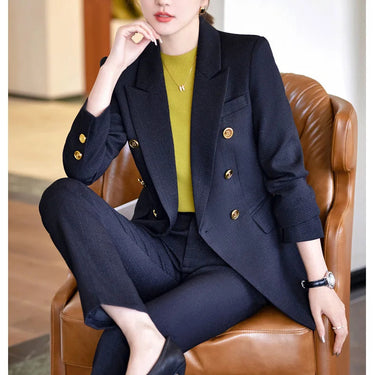 Double Breasted Women Autumn High End Professional Formal Casual Blazer And Pants 2pc Sets Work Wear  -  GeraldBlack.com