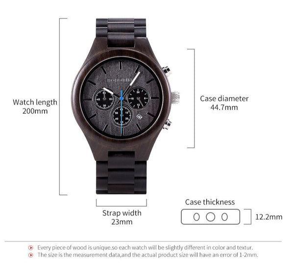 Ebony Watch Luxury Wood Men Wristwatches Date Display Multi-function Great Gift  -  GeraldBlack.com