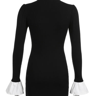 Elegant Fashion Patchwork Bodycon Office Turn Down Collar Long Sleeve Mini Dresses For Women Autumn Winter  -  GeraldBlack.com
