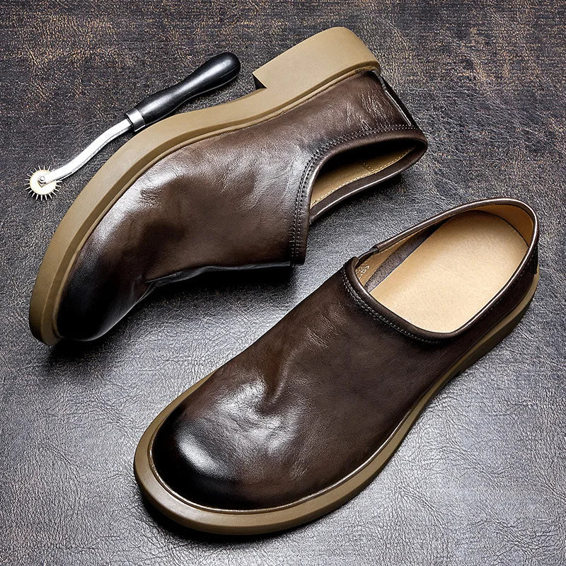 Euro Size Soft Cow Leather Slip-on Lazy Mature Men's High-End Casual Leather Summer Suit Shoes  -  GeraldBlack.com