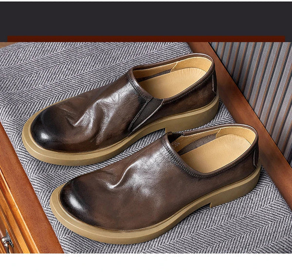 Euro Size Soft Cow Leather Slip-on Lazy Mature Men's High-End Casual Leather Summer Suit Shoes  -  GeraldBlack.com