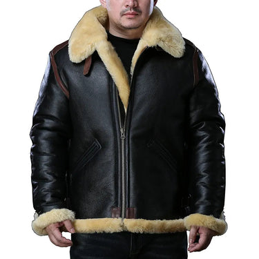 European Size Winter Super Warm Genuine Sheep Leather Mens Big Shearling Military Fur Jacket  -  GeraldBlack.com