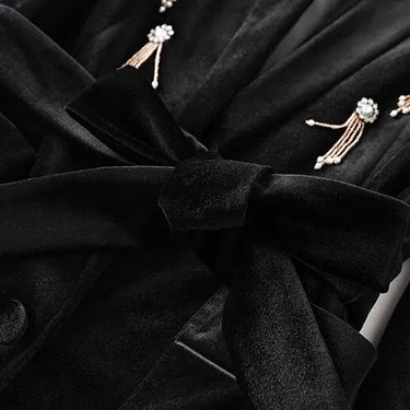 Fall Winter Luxury Black Velvet Fabric Diamonds Beads Women 2PCs Blazer Suits High Street Twin Sets  -  GeraldBlack.com