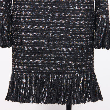 Fall Winter Runway Designer Fashion Women's Round Neck Bright Silk Fringed Tassel Tweed Dress  -  GeraldBlack.com