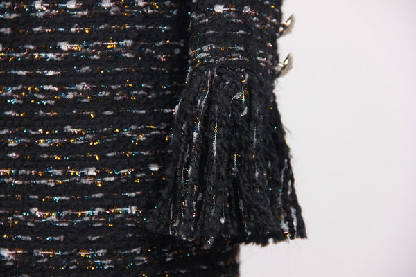 Fall Winter Runway Designer Fashion Women's Round Neck Bright Silk Fringed Tassel Tweed Dress  -  GeraldBlack.com