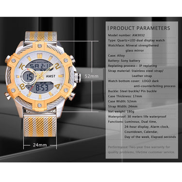 Famous Luxury Mens Digital LED Military Fashion Casual Golden Quartz Dual Display Watches Relojes  -  GeraldBlack.com