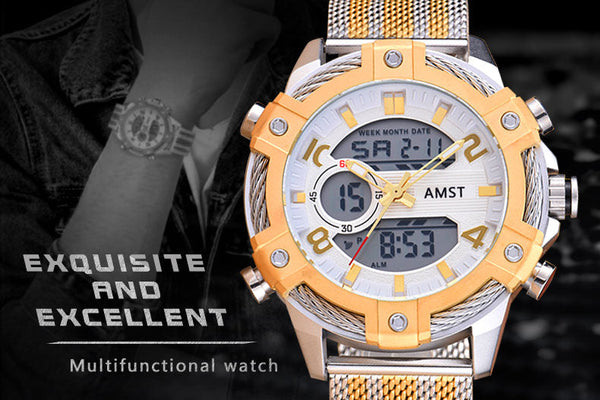 Famous Luxury Mens Digital LED Military Fashion Casual Golden Quartz Dual Display Watches Relojes  -  GeraldBlack.com
