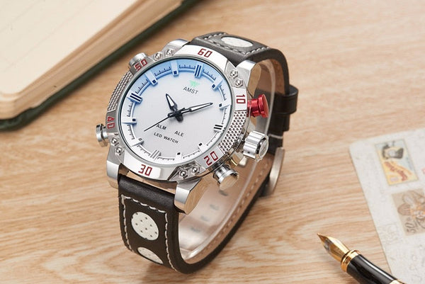 Famous Luxury Mens Sports Quartz Analog Led Clock Leather Waterproof Wristwatches Zegarek Meski  -  GeraldBlack.com