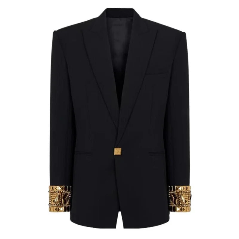 Fashion Designer Jacket Women's Slim Fitting Sleeve Beading Single Button Blazer Coat  -  GeraldBlack.com