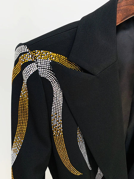 Fashion Designer Runway Suit Set Women's Colorful Diamonds Belted Blazer Flare Pants Suit 2pcs  -  GeraldBlack.com