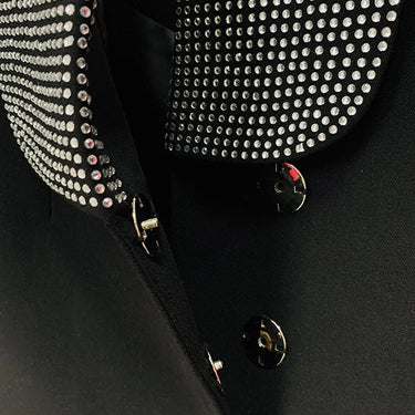 Fashion Designer Women Black Beige Backless Diamonds Beaded Shawl Collar Blazer  -  GeraldBlack.com