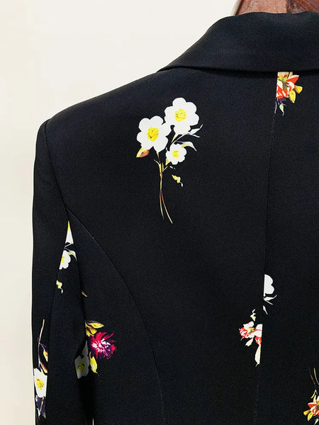 Fashion Designer Women's Elegant Floral Printed Single Button Blazer Flare Pants 2pcs Suit  -  GeraldBlack.com