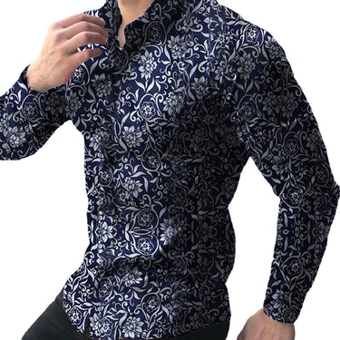 Fashion Floral Print Long Sleeves Autumn Camisa Button Lapels Collar Male Turn Down Collar Shirts  -  GeraldBlack.com
