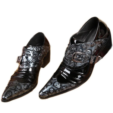 Fashion Gold Black Skulls Pointed Toe Leather Personality Leisure Zapatos Hombre Oxford Shoes  -  GeraldBlack.com