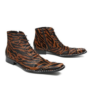 Fashion Leopard Boots Men Lace-up Leather Ankle Boots Men Lace-up Zip Flats, Big Sizes EU37-46  -  GeraldBlack.com