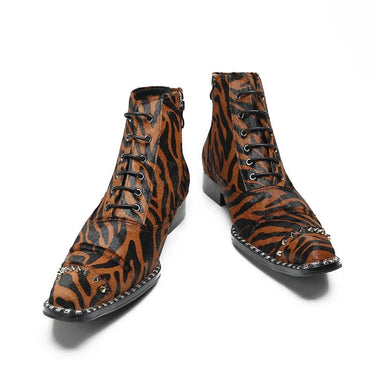 Fashion Leopard Boots Men Lace-up Leather Ankle Boots Men Lace-up Zip Flats, Big Sizes EU37-46  -  GeraldBlack.com